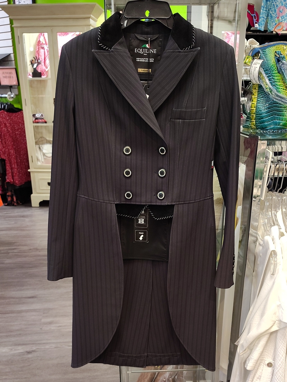 Equiline Womens Navy Pinstripe Tailcoat Jacket